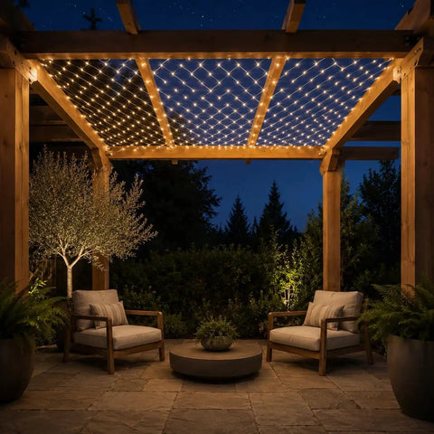 480 LED Gazebo Net Lights 10x10ft Mesh Curtain Outdoor Waterproof For Canopy Garden Party Wedding Warm White Twinkling Like Stars Irregular Self Flashing