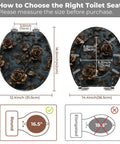 Toilet Seat Round Resin for Bathroom dimensions, showing size options and design with floral motifs.