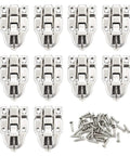 10 Pack Metal Duck Billed Box Hasp Lock Toggle Latch Catch Built Tough In Antique Silver Finish With Mounting Screws shown
