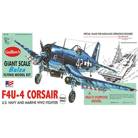Illustration of Vought F4U-4 Corsair Model Kit Navy Edition for Hobbyists, dope balsa scale aircraft kit with detailed instructions.