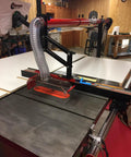 Heavy Hitter Table Saw Dust Collection Guard Handles Up To 16 Inch Blades With Smooth 45 Degree Tilting Boom for effective dust capture