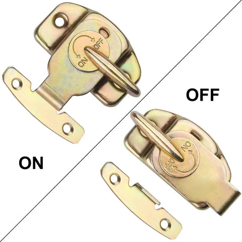 Six Sets Of Align N Lock Table Locks Heavy Duty Dining And Conference Table Buckles Connectors shown in on and off states