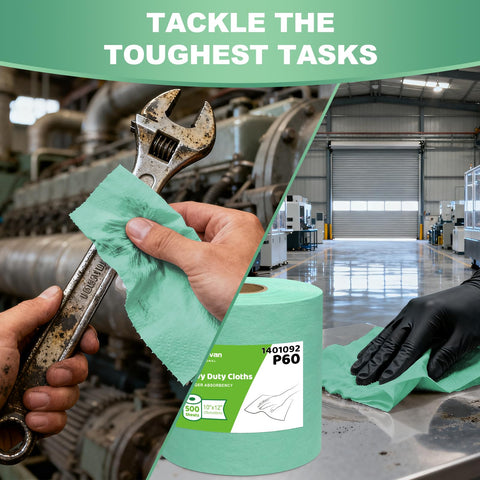 Heavy Duty Cleanroom Wipes Lint Free Cloths Jumbo Roll Extra Absorbent Towels Green 12 By 10 Inches 500 Count For Industrial Wiping Degreasing Auto Parts Lab Equipment