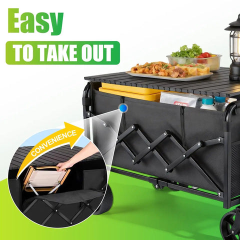 Heavy Duty Collapsible Wagon Cart With 31.5x17 Inch Tabletop, 500 Lb Capacity, All Terrain Folding Cart With Brakes And Swivel Wheels