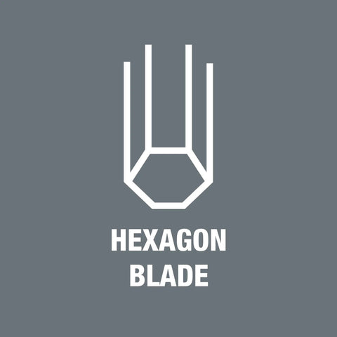 Illustration of a hexagon blade, symbolizing the Ball End Hex Screwdriver 4.0 X 100 mm With Ballpoint Tip Ergonomic Kraftform Handle Multi Component Grip Quick Find Markings For Easy Tool Sorting Czech Made Quality.