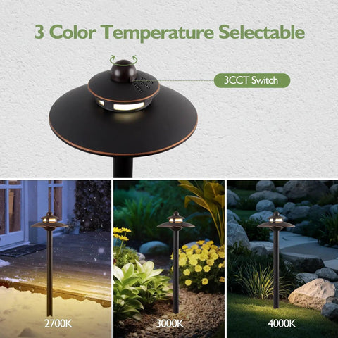 3CCT Low Voltage Landscape Path Lights With Adjustable 2700K 3000K 4000K Color Temps 12V 3.87W Weatherproof Garden Lights