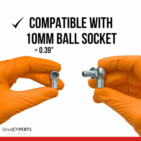 M6 Ball Stud 10mm 3 Eighths Inch Gas Spring End Fitting For Lift Supports One Half Inch Thread Length Zinc Plated Steel Ball Joint Replacement For Cabinet Toolbox Storage Box 4 Pack, 10mm ball socket fit