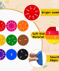 Image of Foam Fractions Manipulatives Kit with twelve colored circles and bars showing fractions for math classrooms and homeschool use.