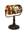 Stained Glass Butterfly Style Bankers Lamp With Handcrafted Design Vintage Vibe Desk Light LED Bulb Included Energy Efficient Accent Table Lamp For Home Office Living Room Or Reading Nook