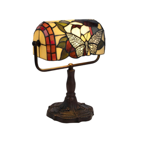Stained Glass Butterfly Style Bankers Lamp With Handcrafted Design Vintage Vibe Desk Light LED Bulb Included Energy Efficient Accent Table Lamp For Home Office Living Room Or Reading Nook