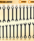 Backyard Mechanic Mini Wrench Set Packed With Metric And Sae Sizes 20 Piece with 12 and 6 point wrenches in various sizes.