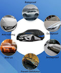 All Weather Waterproof Car Cover For Sedans Universal Fit 183 To 193 Inches with weather protection benefits displayed