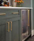 Faircrest Champagne Bronze Cabinet Pull With 5-1/16 Inch Center-To-Center Spacing And 5-7/8 Inch Overall Length, Transitional Style on kitchen cabinets