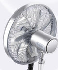 Heavy Duty 18 Inch Floor Fan Featuring Mist Spray Cooling Plus Rolling Casters For Kickin Heat Relief Indoors Anywhere high velocity water cooled airflow with silver finish and control panel.
