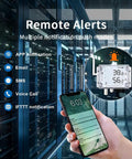 GS1 AETH1RS Ethernet And WiFi Temperature Humidity And Illumination Sensor display with remote alerts on smartphone in data center