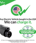 Level 2 Electric Vehicle Wall Charger Station 40 Amp 240 Volt Slick Hard Charging Workhorse With 25 Foot Heavy Duty Cable And Nema 1450 Plug For All J1772 Electric Cars Hybrids And Trucks charging connector with USA flag design.