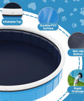 Extra Large Foldable Dog Pool 97-Inch Portable Hard Plastic Bath Tub For Dogs, Kids, And Pets, Collapsible Outdoor Backyard Pool With Durable Double Layer PVC And Anti-Slip Bottom showcasing inflatable top and rapid drainage.