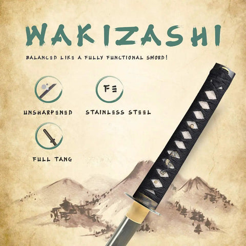 Unsharpened Stainless Steel Wakizashi Iaito For Iaido Training 21 Inch Practice Sword with details of full tang handle