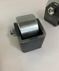 Set Of 2 Weld On Trailer Tail Drag Casters With Solid Steel Rollers And Greasable Axle 1.5 Inch Wide For Motorhomes RVs 5th Wheels And Campers