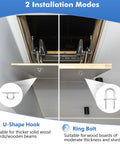 Attic door with Beefy Attic Pull Down System Kit, featuring U-shape hook and ring bolt installation options, for garage loft access.