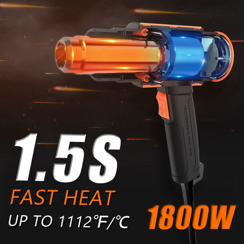 Heavy Duty 1800W Heat Gun With Variable Temperature And Two Modes, Six Nozzles, Fast Heating From 122F To 1202F, Pro Grade Tool