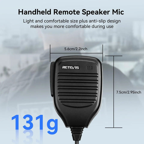 Handheld Remote Speaker Mic with dimensions, 131g, black color, compatible with Shoulder Microphone For Two Way Radios Universal Walkie Talkie Mic With 2 Pin K Plug Compatible With UV5R 5RM 888S Kenwood Samcom Pxton Arcshell And RT68 RT21 RT22 RT27 RT86 RT19 RT15 RB26