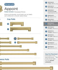 Chart showing Champagne Bronze Cabinet Pull In Traditional Style With Overall Length 5-13/16 Inches And Center-To-Center 5-1/16 Inches Appoint Series Drawer Handle options.