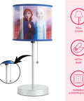 Disney themed metal table lamp with Frozen characters, pull chain, durable metal base, soft glow, 14"H x 7"W