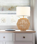 2 Pack Woven Rattan Table Lamps With Plug In Boho White Fabric Shade For Nightstand End Table Living Room Bedroom Entryway Farmhouse Decor Great For Ambient Glow And Cozy Bohemian Vibe on dresser