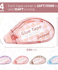 Double Sided Craft Tape Roller Kit 4 Pack 0.3 Inch x 26 Feet Clear Adhesive for Scrapbooking Journaling and School Projects