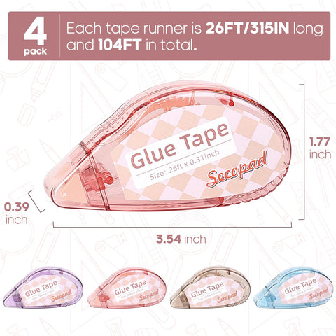 Double Sided Craft Tape Roller Kit 4 Pack 0.3 Inch x 26 Feet Clear Adhesive for Scrapbooking Journaling and School Projects