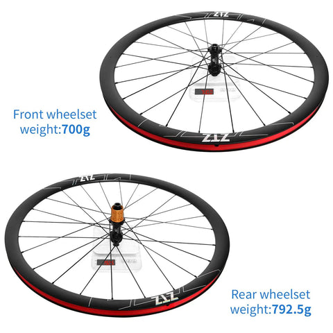 Ultralight 700C Carbon Road Wheelset with Front 37mm and Rear 46mm Depth, 24H Clincher Rims, Center Lock Disc Brake, Front and Rear Wheels
