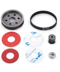 RC car belt-drive transmission kit for 1:10 Axial SCX10 90046; includes pulley, timing belt, red spacers, white tape