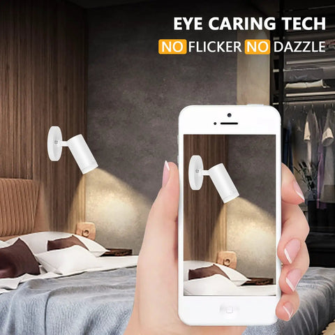 Three Color Temperature Adjustable LED Ceiling Spotlight Flush Mount With Directional Beam shown in a bedroom setting