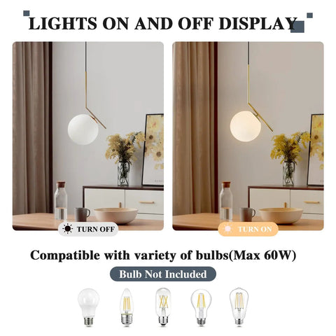 Mid Century Modern 1 Light Globe Pendant Chandelier In Brushed Gold With White Glass Ball For Kitchen Island display