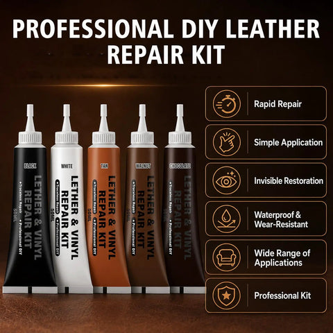 Top Shelf Brown Leather Repair Kit For Couches Car Seats And Furniture Featuring No Sweat Diy Instructions with five color tubes.