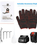 Includes accessories for Loschen Cordless Rebar Chain Cutter, featuring gloves, battery, charger, and tools for safe operation.
