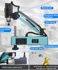 Doppy 1200W Servo Electric Tapping Machine M6 To M30 With 9 Piece Collet Set with chrome-plated column and cast iron base.