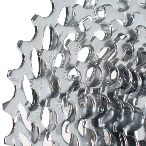 Close-up of the 11 Speed 11 To 36 Tooth Cassette For Road And Gravel Bikes With Heat Treated Steel Cogs and Aluminum Spider