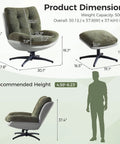 Product dimensions for Oversized 360 Degree Swivel Accent Chair With Ottoman, Heavy Duty 400 Lbs Capacity, in grey