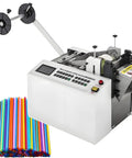 Essential Auto Electric PVC Heat Shrink Tube Cutter with colorful plastic tubes, 100mm cutting width, compact design, for DIY and workshops.