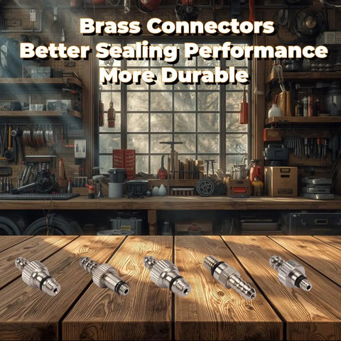 Brass connectors on display for All In One Hydraulic Disc Brake Bleed Kit For Shimano, SRAM, Avid, Magura, Tektro, Hayes And More
