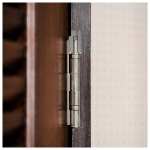 Door Saver Hinge Pin Stop for Three Inch to Four and a Half Inch Residential Hinges Satin Nickel Finish by Nuk3y installed on door
