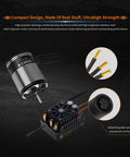 Sensored Brushless Motor And ESC Combo For RC Cars With IP67 Waterproofing, shown with connectors and compact design