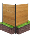 Outdoor Privacy Screen No Dig Wood Garden Fence With Iron Frame, Weatherproof Two Panel Enclosure For Patio And Backyard, installed on grass
