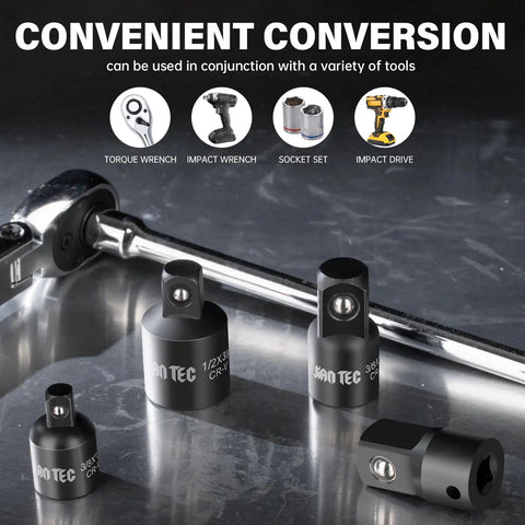 Premium 6-Piece Impact Socket Adapter And Reducer Kit That Lets You Go From Quarter To Half Inch Like A Boss With Heavy Duty Build For Serious Garage Jobs, chrome vanadium adapters