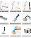 Kickass Drywall Finishing Kit With No Sweat Paint Roller, Stainless Steel Scraper And J Trowel, flexible putty brush and tools.