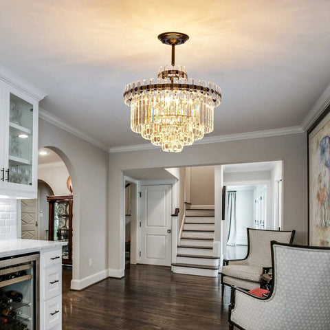 Lit 7 Light Black Crystal Chandelier Modern Semi Flush Mount Ceiling Light in foyer 18.11 inch diameter 22.44 inch height