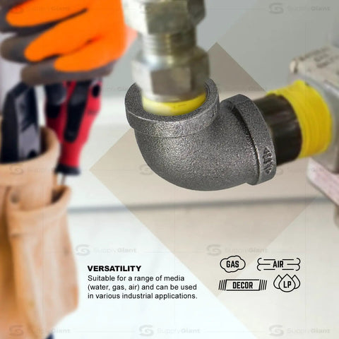 6 Inch 90 Degree Malleable Iron Elbow Fitting With Female Threads Black Finish for high pressure connections in industrial settings