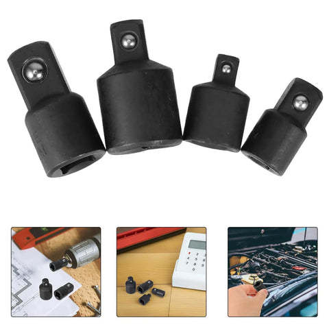 Top Tier Impact Socket Adapter Set 4 Pieces High Carbon Steel Heavy Duty Drive Reducers For 3/8 1/2 And Inch With Secure Snaps, four black adapters